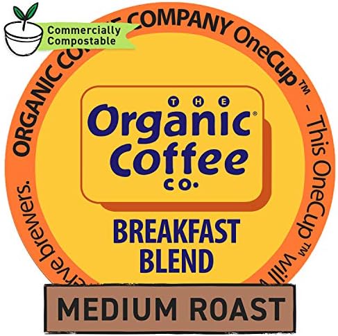 The Organic Coffee Co. Compostable Coffee Pods - Breakfast Blend (36 Ct) K Cup Compatible, Medium Roast, USDA Organic