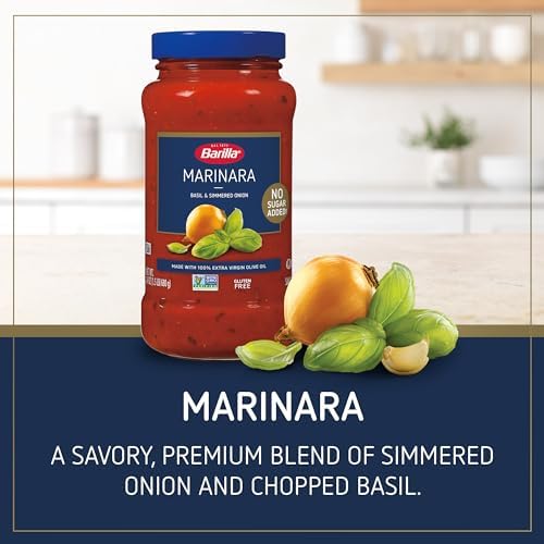 Barilla Pasta Sauce Marinara, 24 Ounce Jar - NO ADDED SUGAR - Made with 100% Extra Virgin Olive Oil - No Artificial Colors, Flavors or Preservatives - Non-GMO, Gluten Free, Kosher