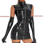 Women Sexy Tank Leather Dress, Gloves Not Included, Wetlook, Plus Size, Shiny Latex Hip Skirt