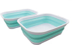 SAMMART 12L (3.17 Gallon) Collapsible Tub - Foldable Dish Tub - Portable Washing Basin - Space Saving Plastic Washtub (2, White/Lake Green)