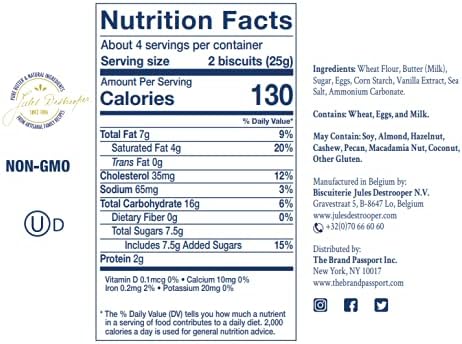 Jules Destrooper Butter Crisps - Caramelized Waffle Cookies, Certified Kosher Dairy, Non-GMO, Authentic Biscuits Made in Belgium - 3.5 Oz, Pack of 12