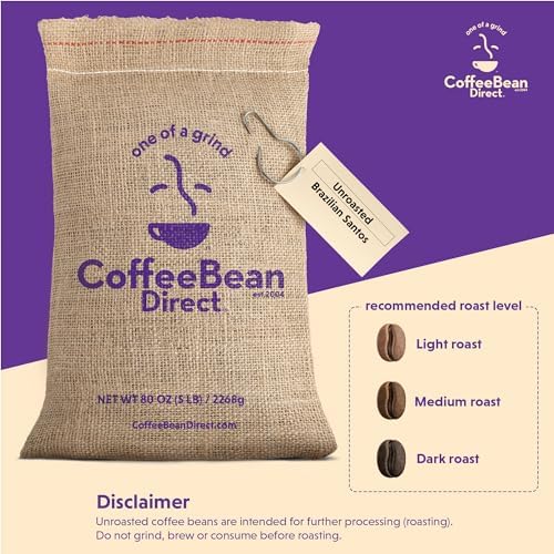 Coffee Bean Direct Unroasted Brazilian Santos, 5 Pound (Pack of 1)