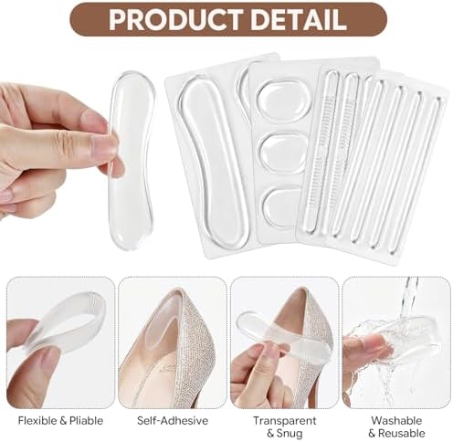 32Pcs Non-Slip High Heel Grips, Silicone Shoes Cushion Inserts Pads, Clear Slingback Foot Protectors Sticker, Self-Adhesive Gel Heel Strips for High Heels, Sandals, Sports Shoes, Women, Men