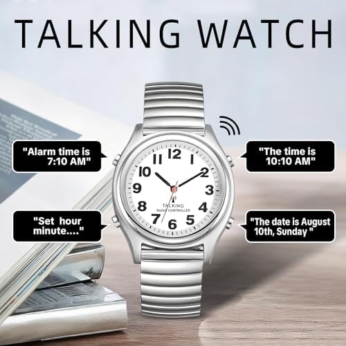 Atomic American English Talking Watch Speaks Clear and Loud Time, Date and Alarm time Perfect for Senior,Visually impaired or Blind People (Mens)
