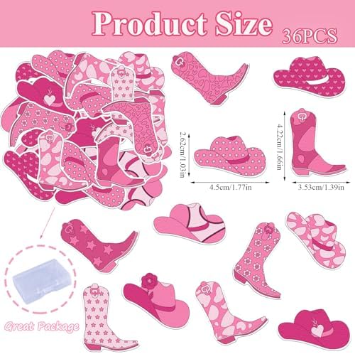 36PCS Edible Cowgirl Cupcake Toppers Wafer Ppaer HorseShoe Hat Cupcake Picks Edible Cowgirl Rodeo Cake Decorations for Western Cowgirl Theme Birthday Baby Shower Party Cake Decor Supplies
