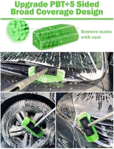 Jisejima Five-Sided Car Wash Brush with Long Handle，Soft Bristle Scrub Cleaning Mop with Extendable Handle for Car, SUV, Truck, Caravan, Boat, House Siding, Sweep Snow 60”/151cm