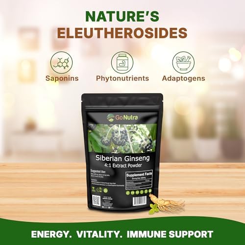 Go Nutra Siberian Ginseng - Eleuthero Root Powder | 4:1 Extract 4X Times Stronger | Supports Energy & Stamina | Natural & Adaptogenic | Eleutherococcus Senticosus | Non-GMO | 1lb (16 Ounce)