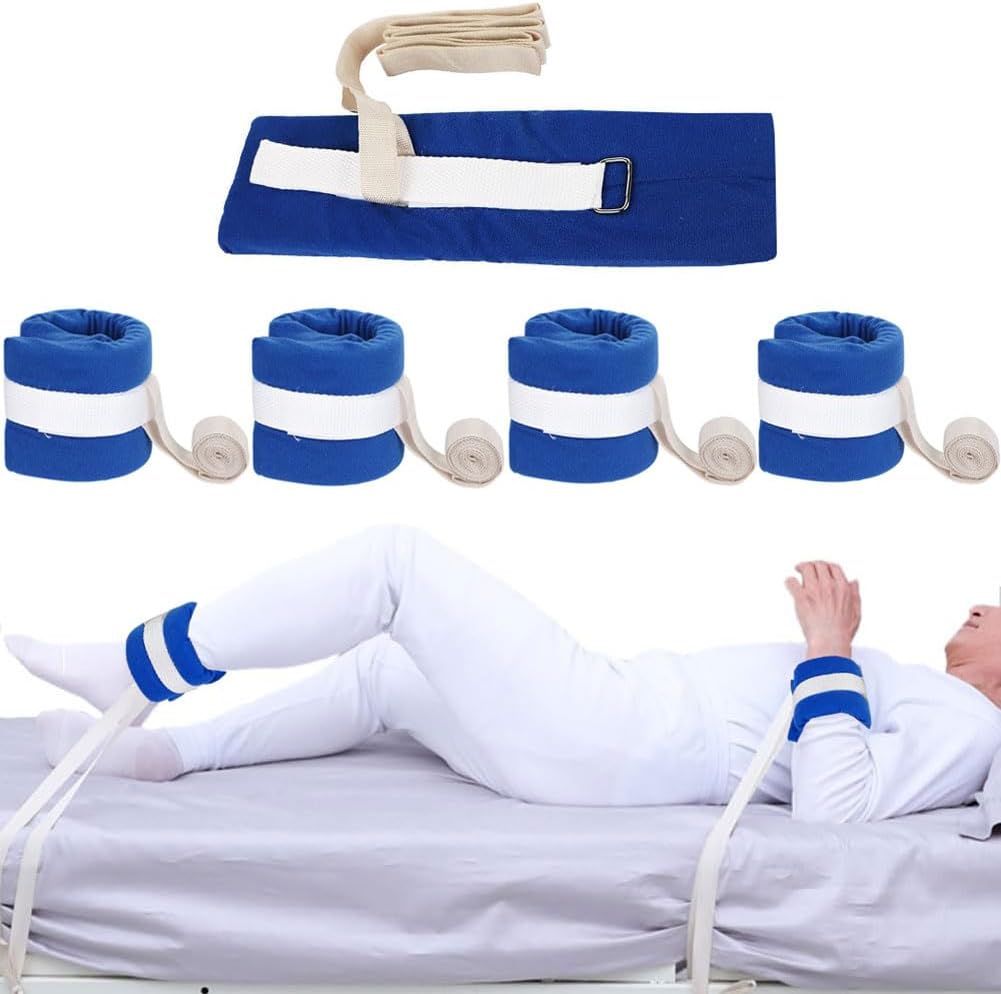 XGOPTS 4Pcs Patient Medical Restraints Adjustable Bed Restraints for Elderly Seniors Dementia Patients Safety Hospital Bed Rails Medical Restraints Patient Limb Straps Holders for Hand Wrist Arm Feet