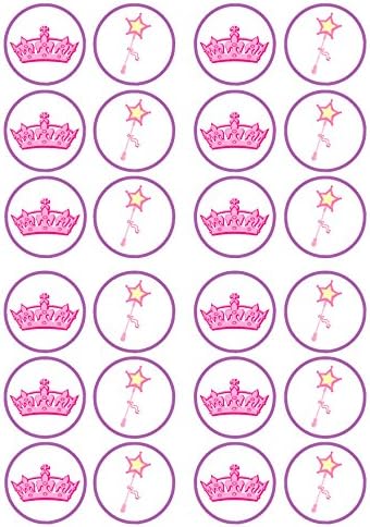 Tiara Princess Cupcake Toppers, Wand and Crown Edible Cake Decorations, Princess Party Decorations for Cake Decorating, Baby Shower Cupcake Toppers 24 x 4cm / 1.5 inch UNCUT