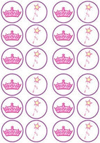 Tiara Princess Cupcake Toppers, Wand and Crown Edible Cake Decorations, Princess Party Decorations for Cake Decorating, Baby Shower Cupcake Toppers 24 x 4cm / 1.5 inch UNCUT