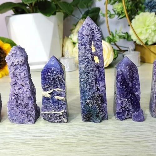 Natural Grape Agate Geodes Tower Healing Crystal Cluster Wands Square Gemstone Mineral Point Obelisk Specimen for Home Décor Meditation Reiki Chakra Therapy,30~100g