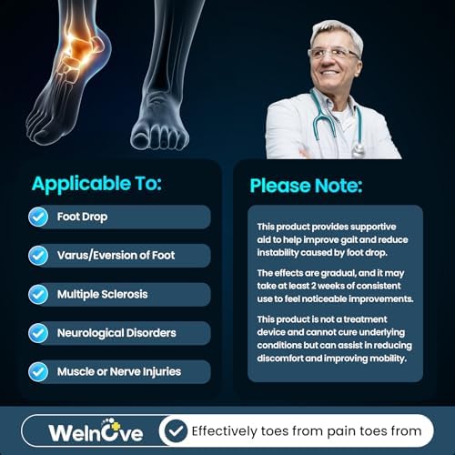 Welnove 2 Pack Drop Foot Brace with Arch Support，AFO Ankle Brace for Walking ，Relieve the Instability of Lower Limbs by Foot Drop, MS, Spinal Cord Injury (Include Left and Right, FSA HSA Eligible)