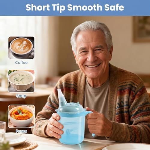 Adult Sippy Cup for Elderly Spill Proof - 300ml Adult Sippy Cup,Sippy Cups for Adults,3 in 1 Dysphagia Cups with Straw for Patient Disabled, Great for Water, Milk, and Soup