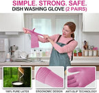 DABOGOSA Mamison 2 Pairs Reusable Waterproof Household Dishwashing Cleaning Rubber Gloves, Non-Slip Kitchen Glove (Pink, Large (Pack of 2))