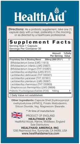 HealthAid Title: GasProbio 35 Billion CFU 9‑Strain Vegetarian Probiotic + Prebiotic, 30 Capsules | Acid & Bile Resistant, Non‑GMO Digestive & Gas Support