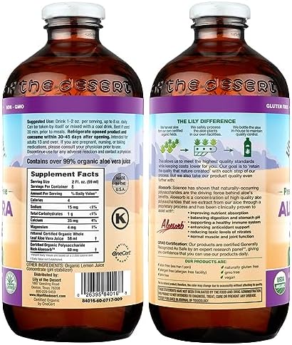 Lily of the Desert Aloe Vera Juice, Whole Leaf Filtered, Organic & Preservative Free – Natural Vitamins, Digestive Enzymes for Gut Health, Glowing Skin & Wellness, 16 Fl Oz
