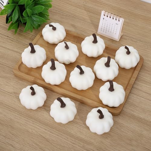Artificial Lifelike Pumpkin 12PCS Small Fake Foam Pumpkin Artificial Vegetables for Fall Harvest Decor, Home Garden, Thanksgiving, Halloween Decoration(White)