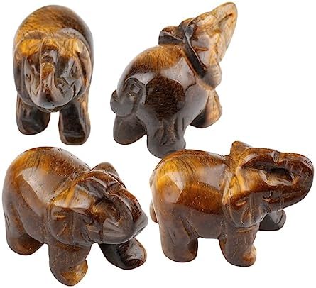 Nupuyai Hand Carved Healing Crystal Elephant Pocket Statue Sculpture Figurines Decor Crafts 1.5 Inch, Tiger's Eye Stone