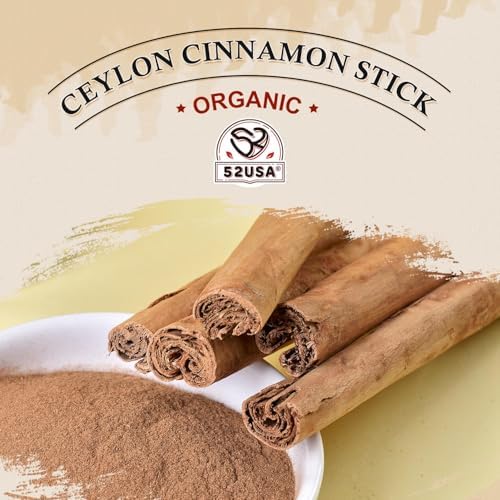 52USA Organic Ceylon Cinnamon Sticks, 1 Ounce (Pack of 2), True Cinnamon Farmed in Sri Lanka, Whole Cinnamon Sticks Bulk, Vegan, Non GMO, 56g
