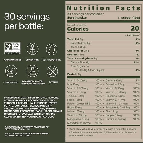 B.WILD Plant-Based Multivitamin Superfood Drink Mix – Refreshing Peach Green Tea with Vitamins, Minerals, Prebiotics & Probiotics for Gut Health & Daily Wellness – 30 Servings – Vegan, Gluten-Free