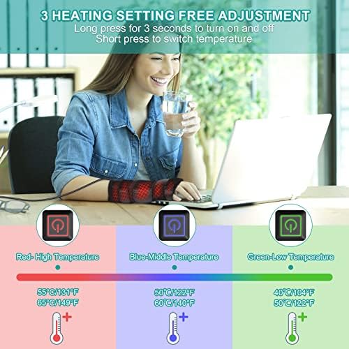 Hand & Wrist Heating Pad Wraps Heated Wrist Brace Auto Shut Off Therapy Electric Heated Brace for Carpal Tunnel Syndrome Arthritis Wrist Hand Pain Relief(No Battery)