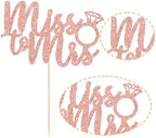 1Pc Miss to Mrs Cake Topper Rose Gold Glitter Wedding Bridal Shower with Ring Cake Decorations for Bridal Shower Wedding Engagement Bachelorette Party Supplies