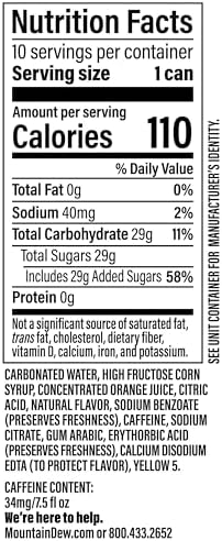 Mountain Dew Soda, 7.5 Fl Oz Mini Cans (Pack of 10)
