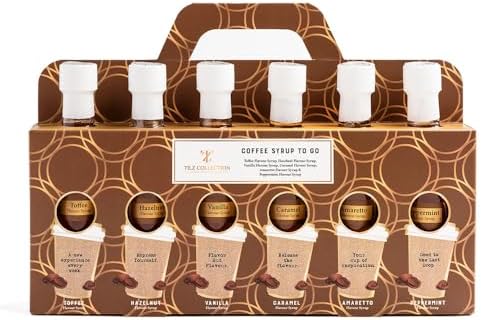 Premium Coffee Syrup Gift - Set 6 x 75ml Assorted Flavoured Syrup For Coffee Including Vanilla Caramel Toffee Hazelnut Amaretto Peppermint Coffee Lover Gift sets