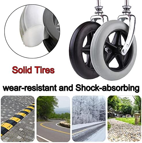 LIGUOYI Wheelchair Caster Wheel with Front Forks, 2 Pcs Hard Rubber Tire 6" 7" 8" Caster Assembly, Solid Wheelchair Accessories, 1/2" Mounting Axle, Anti-wear & Non-Slip, Replacement Casters