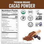 Organic Cacao Powder, Unsweetened, 2 lb (907 g) – Rich Dark Chocolate Flavor, Perfect for Baking, Smoothies & Hot Chocolate – Vegan, Keto, Paleo, Non-GMO & Gluten-Free Cocoa Powder