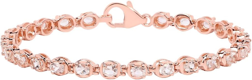 Fine Color Jewels Genuine Morganite Tennis Bracelet 925 Sterling Silver 18K Rose Gold Plated 3.75 Carat 25 Oval Cut Stones Prong Setting Box Clasp 7.5 Inch Length