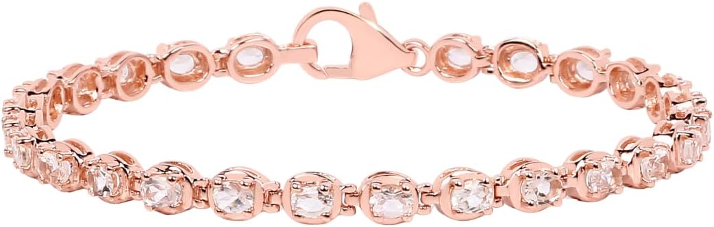 Fine Color Jewels Genuine Morganite Tennis Bracelet 925 Sterling Silver 18K Rose Gold Plated 3.75 Carat 25 Oval Cut Stones Prong Setting Box Clasp 7.5 Inch Length