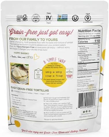 Otto's Naturals Multi-Purpose Cassava Flour, Non-GMO, Gluten-Free, Grain, Nut and Gum-Free, 1-to-1 Wheat Alternative, Paleo, AIP, 15 lb