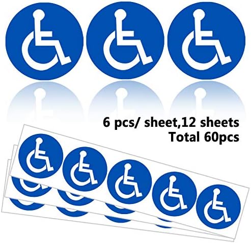 Disabled Wheelchair Symbol Labels | Handicap Signs Stickers 2 inch Round Convenient Decals for Handicapped Parking 60 pcs