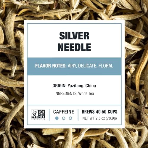 Tiesta Tea Silver Needle White Tea – Premium Loose Leaf, Single-Origin from China | Pure Unblended Low-Caffeine Tea | Hot or Cold Brew | 2.5oz Refillable Tin | Brews 50 Cups