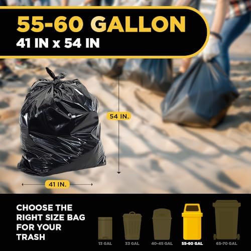 Aluf Plastics 55-60 Gallon Trash Bags Source Reduction Series Value High Density 22 Micron (equiv) Intended for Home, Office, Bathroom, Paper, Styrofoam (Pack of 150)