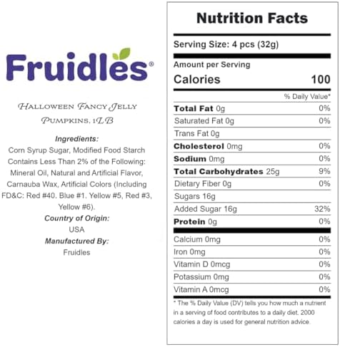 Fruidles Halloween Fancy Jelly Pumpkins, Delicious Gummy Candy, Gluten-Free, Fun and Festive Holiday Snacking, Party Favor (Half-Pound)