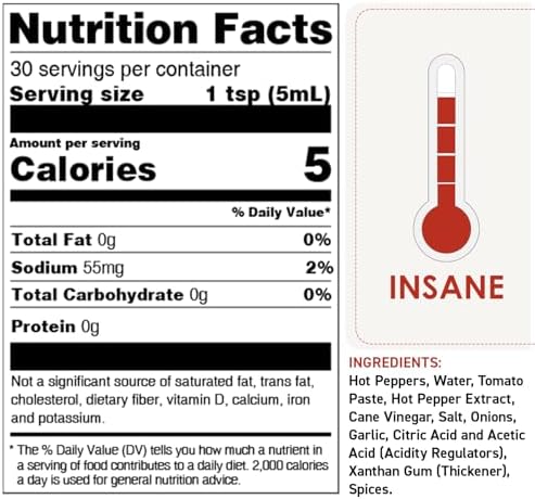 Dave's Gourmet Original Insanity Hot Sauce - As Seen on Hot Ones Season 1 - Sauce for Burgers, Burritos, Stews - Hot Sauce Challenge Favorite - Bold Flavor Red Sauce - 5oz (Pack of 1)