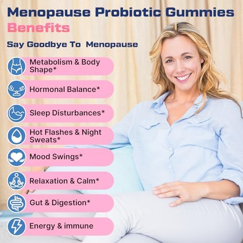 Menopause Supplements for Women Gummies, 16-in-1 Probiotic, Black Cohosh & Ashwagandha for Menopause Relief, Hot Flashes, Hormone Harmony, Mood Swings, Belly Burner* & Gut, Sugar-Free - 60 Gummies