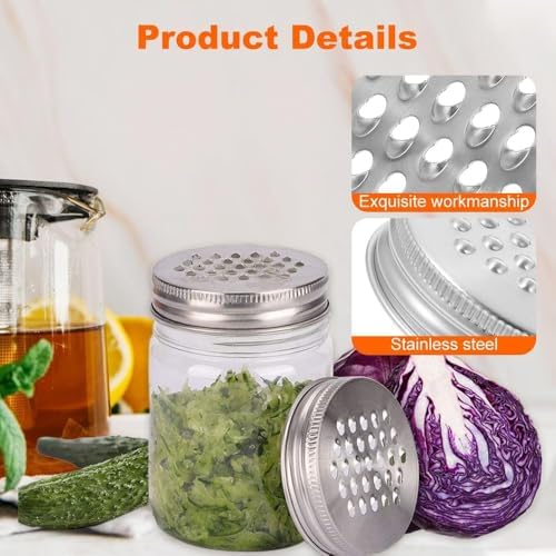 2 Pcs Mason Jar Grater Lid - Multipurpose Cheese Grater for Wide and Narrow Mouth Jars, Reusable Shaker Lid, Practical Stainless Steel, Silver