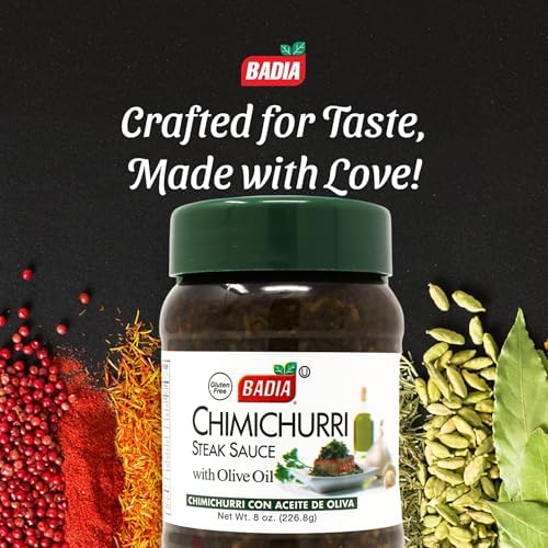 Badia Chimichurri Steak Sauce with Olive Oil 8 oz – Traditional Argentinian-Style Sauce for Grilling, Marinades & Meats