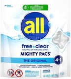all free clear, Original, MIGHTY PACS Laundry Detergent Pacs for Sensitive Skin, Unscented and Hypoallergenic, 39 Count