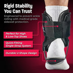 Active Ankle T2 Ankle Brace, Medium, Black, Rigid Support for Men 7-10 & Women 8-11 Shoe Size, Adjustable Brace for Sprained Ankle, Volleyball & Cheerleading, Lightweight EVA Padding, Fits Left or Right Foot