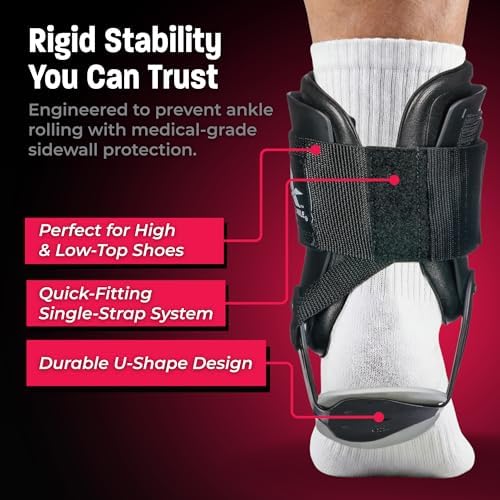 Active Ankle T2 Ankle Brace, Medium, Black, Rigid Support for Men 7-10 & Women 8-11 Shoe Size, Adjustable Brace for Sprained Ankle, Volleyball & Cheerleading, Lightweight EVA Padding, Fits Left or Right Foot