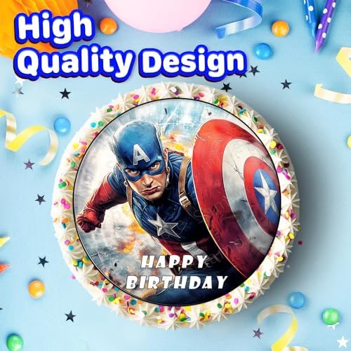 7.5x Inch Edible Cake Toppers –Super Soldier America Themed Birthday Party Collection of Edible Cake Decorations