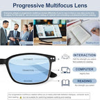 EASY READ TR90 Progressive Multifocal Reading Glasses for Men,Rectangular Blue Light Blocking Readers with Spring Hinge