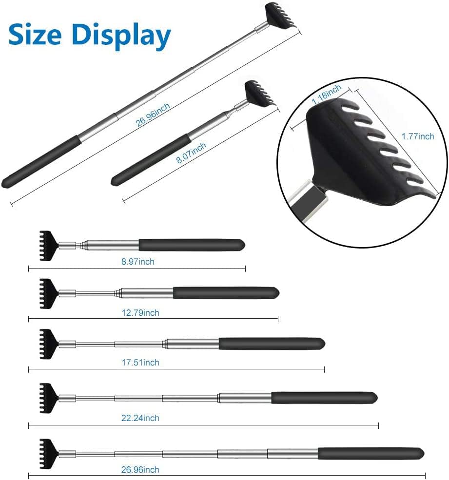 6 Pack Extendable Back Scratcher - Portable Telescoping Metal Back Scratchers/Hand Massager with Soft Rubber Handles for Thanksgiving, Birthday, Christmas Gifts