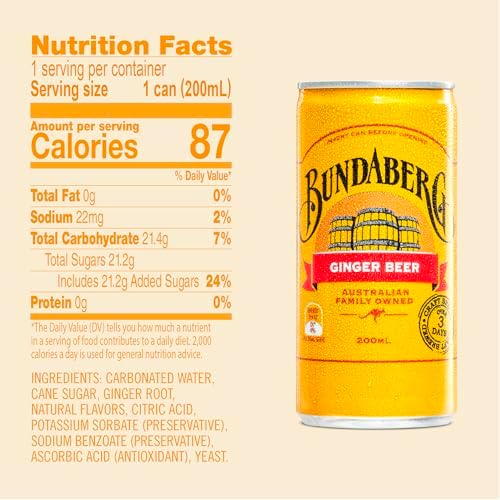 Bundaberg Ginger Beer, 6.8 fl oz Cans, (24 Pack)