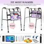 Walker Accessories for Folding Bag Walker Seniors Organizer Storage Pouch Cup Holder Carry with Pockets Detachable -Purple Flower