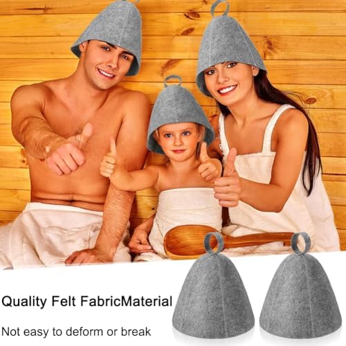2 Pack Sauna Hat for Men Women, Head Protection Wool Felt Sauna Cap, Russian Banya Cap Headwear for Steam Bath-House Hot Room The-rapy & Sweat Sessions Accessories(Size:2pcs) Grey